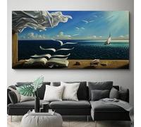 KEMEIQI Salvador Dali œuvre surréaliste classique les vagues livre voilier toile peinture affiche mur Art photos moderne décor à la maison 70x140 cm sans cadre