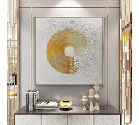 KEMEIQI Tableau abstrait à l'huile représentant un cercle doré, impression sur toile HD, idéal pour la décoration de la maison, du salon ou de la chambre (40 x 40 cm, sans cadre).