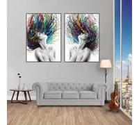 KEMEIQI Tableau abstrait classique, portrait coloré avec tête qui secoue, impression sur toile HD, décoration pour salon ou chambre (50 x 70 x 2 cm/cadre)