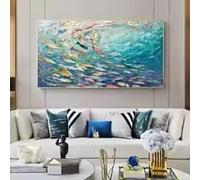 KEMEIQI Tableau abstrait grand format style Art déco représentant un poisson, affiche marine à texture 3D pour salon, chambre, salle à manger (70 x 100 cm)