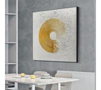 KEMEIQI Tableau abstrait original à l'huile représentant un cercle doré, impression sur toile HD, idéal pour la décoration de la maison, du salon ou de la chambre (55 x 55 cm, sans cadre).