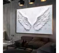 KEMEIQI Tableau abstrait sur toile représentant des ailes blanches et des plumes, impression sur toile, décoration murale minimaliste et spirituelle pour le salon (60 x 90 cm)