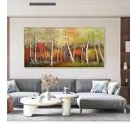 KEMEIQI Tableau de paysage de forêt de bouleaux, style bohème, texture végétale, art rétro, peinture à l'huile sur toile, art mural avec arbre (20x40cm/sans cadre)