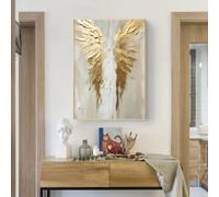KEMEIQI Tableau imprimé sur toile Ailes dorées, style abstrait 2D, ailes d'ange, grande décoration murale pour salon ou chambre (50 x 70 cm)