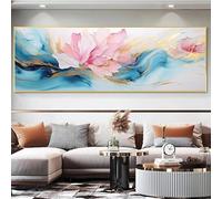 KEMEIQI Tableau moderne fluide sur toile représentant des fleurs dorées et marbrées, idéal pour la décoration murale du salon (40 x 120 cm, sans cadre).