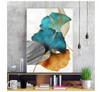 KEMEIQI Tableau moderne pour décoration de salon, bleu, vert, jaune, or, feuille de plante, abstrait, nordique, impression sur toile, art mural, peinture, 70 x 110 cm, sans cadre