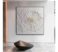 KEMEIQI Tableau scandinave classique 3D, grande peinture à l'huile de fleurs blanches, affiche sur toile HD (65 x 65 cm, sans cadre)