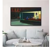 KEMEIQI Tableau sur toile, affiche et impression « Nighthawks » d'Edward Hopper, idéal pour la décoration du salon (70 x 100 cm).