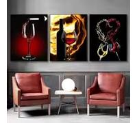 KEMEIQI Tableau sur toile, art moderne, bar, restaurant, cuisine familiale, verre à vin rouge, affiche à l'huile, décoration murale pour salon (70 x 100 cm x 3 / sans cadre)