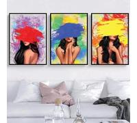 KEMEIQI Tableau sur toile graffiti femme tendance, affiche et impression aquarelle abstraite fille, décoration murale colorée pour salon moderne (40x60cmx3/sans cadre)