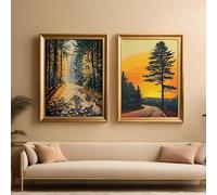 KEMEIQI Tableau sur toile représentant un paysage naturel de forêt moderne, idéal pour la décoration murale de votre chambre, bureau ou style bohème avec coucher de soleil (50 x 70 x 2 cm/cadre).