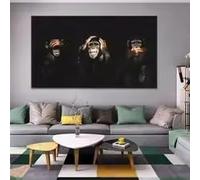 KEMEIQI Tableau sur toile « Sombre et Intense » représentant 3 singes et gorilles, idéal pour la décoration murale du salon (70 x 100 cm).