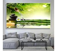 KEMEIQI Tableau sur toile Zen Spa Stone Green Bamboo, nature morte pop, décoration murale pour salon, affiche (70x110cm)