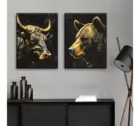 KEMEIQI @Taureau et ours animaux peinture sur toile Wall Street guerriers bourse affiche pour salon bureau maison décoration murale (70 * 110X2CM/cadre)