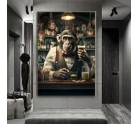KEMEIQI Tenant un verre de vin singe gorille abstrait fumer mur art affiche impression animal décor salon art toile peinture 60x90 cm sans cadre