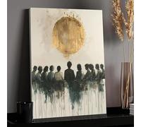 KEMEIQI Toile murale abstraite moderne - Soleil doré et silhouettes avec effet goutte à goutte, peinture contemporaine décorative (50 x 70 cm)