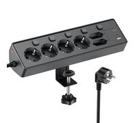 Kemelo Multiprise avec Interrupteur Individuel, 9 en 1 multiprise Plate avec 4 Sortie AC, 2 EU Ports, 3 USB Ports, pour Le Bureau, Salon, Chambre à Coucher, Cuisine, Rallonge Electrique 2M,Noir