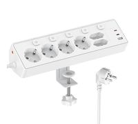 Kemelo Multiprise avec Interrupteur Individuel, 9 en 1 multiprise Plate avec 4 Sortie AC, 2 EU Ports, 3 USB Ports, pour Le Bureau, Salon, Chambre à Coucher, Cuisine, Rallonge Electrique 2M,Blanc