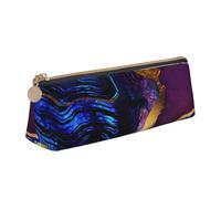 KemEng Agate Abstraite Violet, Bleu, Or, Trousse à Crayons Triangulaire en Cuir avec Fermeture éclair, Trousse à Crayons Portable, Trousse à cosmétiques