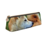 KemEng Akita Inu Bokeh Animaux Chiens Akita Inu, Trousse à Crayons Triangulaire en Cuir avec Fermeture éclair, Trousse à Crayons Portable, Trousse à cosmétiques