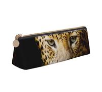 KemEng Animaux Guépard, Trousse à Crayons Triangulaire en Cuir avec Fermeture éclair, Trousse à Crayons Portable, Trousse à cosmétiques