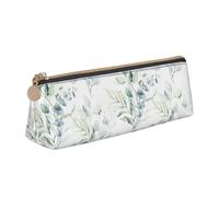 KemEng Aquarelle Feuille Florale Verte Eucalyptus Feuilles Rondes Succulentes, Trousse à Crayons Triangulaire en Cuir avec Fermeture éclair, Trousse à Crayons Portable, Trousse à cosmétiques