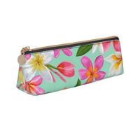 KemEng Aquarelle Fleurs Tropicales Plumeria Floral, Trousse à Crayons Triangulaire en Cuir avec Fermeture éclair, Trousse à Crayons Portable, Trousse à cosmétiques