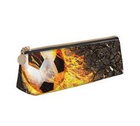 KemEng Ballon De Football dans des Flammes De Feu Brûlantes, Trousse à Crayons Triangulaire en Cuir avec Fermeture éclair, Trousse à Crayons Portable, Trousse à cosmétiques