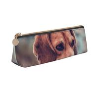KemEng Beagle Chiot Chiens Animaux Beagle, Trousse à Crayons Triangulaire en Cuir avec Fermeture éclair, Trousse à Crayons Portable, Trousse à cosmétiques