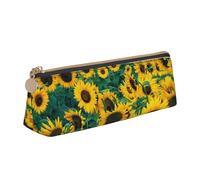 KemEng Beaucoup de Beaux tournesols, Trousse à Crayons Triangulaire en Cuir avec Fermeture éclair, Trousse à Crayons Portable, Trousse à cosmétiques