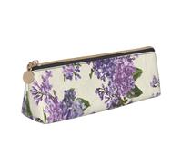 KemEng Belle Impression de Fleurs Violettes, Trousse à Crayons Triangulaire en Cuir avec Fermeture éclair, Trousse à Crayons Portable, Trousse à cosmétiques