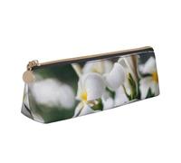 KemEng Belles Fleurs de frangipanier Blanc Wake Plumeria, Trousse à Crayons Triangulaire en Cuir avec Fermeture éclair, Trousse à Crayons Portable, Trousse à cosmétiques