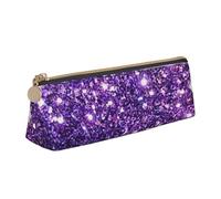 KemEng Belles Paillettes Violettes, Trousse à Crayons Triangulaire en Cuir avec Fermeture éclair, Trousse à Crayons Portable, Trousse à cosmétiques