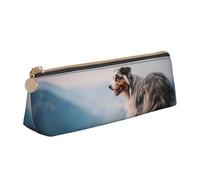 KemEng Berger Australien Montagnes Aussie Animaux Chiens, Trousse à Crayons Triangulaire en Cuir avec Fermeture éclair, Trousse à Crayons Portable, Trousse à cosmétiques