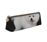 KemEng Bichon Frise Chiens Blancs Animaux Chiens Bichon Frise, Trousse à Crayons Triangulaire en Cuir avec Fermeture éclair, Trousse à Crayons Portable, Trousse à cosmétiques