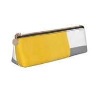 KemEng Bloc Géométrique Jaune Gris Blanc, Trousse à Crayons Triangulaire en Cuir avec Fermeture éclair, Trousse à Crayons Portable, Trousse à cosmétiques