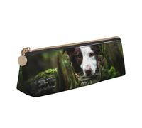 KemEng Border Collie Stone Sweet Brown Chiens Animaux, Trousse à Crayons Triangulaire en Cuir avec Fermeture éclair, Trousse à Crayons Portable, Trousse à cosmétiques