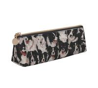 KemEng Border Collie, Trousse à Crayons Triangulaire en Cuir avec Fermeture éclair, Trousse à Crayons Portable, Trousse à cosmétiques