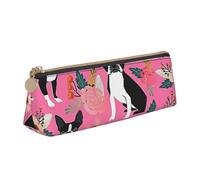 KemEng Boston Terrier avec des Fleurs, Trousse à Crayons Triangulaire en Cuir avec Fermeture éclair, Trousse à Crayons Portable, Trousse à cosmétiques