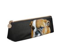 KemEng Bouledogue Anglais agenouillé, Trousse à Crayons Triangulaire en Cuir avec Fermeture éclair, Trousse à Crayons Portable, Trousse à cosmétiques