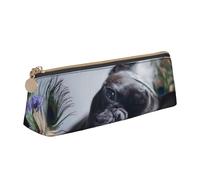 KemEng Bouledogue français Mall Chiens Noirs Animaux de Compagnie, Trousse à Crayons Triangulaire en Cuir avec Fermeture éclair, Trousse à Crayons Portable, Trousse à cosmétiques