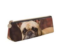KemEng Bouledogue français Mall Puppy Petits Chiens Bruns, Trousse à Crayons Triangulaire en Cuir avec Fermeture éclair, Trousse à Crayons Portable, Trousse à cosmétiques