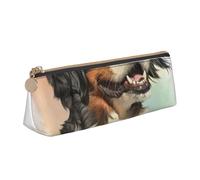 KemEng Bouvier Bernois Portrait Réaliste Berner, Trousse à Crayons Triangulaire en Cuir avec Fermeture éclair, Trousse à Crayons Portable, Trousse à cosmétiques