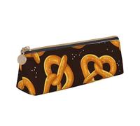 KemEng Bretzel de Dessin animé, Trousse à Crayons Triangulaire en Cuir avec Fermeture éclair, Trousse à Crayons Portable, Trousse à cosmétiques