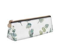 KemEng Brindille de Verdure Naturelle Blanche imprimée, Trousse à Crayons Triangulaire en Cuir avec Fermeture éclair, Trousse à Crayons Portable, Trousse à cosmétiques