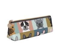 KemEng Bulldog français, Trousse à Crayons Triangulaire en Cuir avec Fermeture éclair, Trousse à Crayons Portable, Trousse à cosmétiques