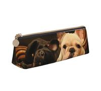 KemEng Bulldog français, Trousse à Crayons Triangulaire en Cuir avec Fermeture éclair, Trousse à Crayons Portable, Trousse à cosmétiques