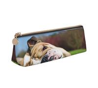 KemEng Bulldogs Anglais Chiens fatigués Animaux de pelouse Anglais, Trousse à Crayons Triangulaire en Cuir avec Fermeture éclair, Trousse à Crayons Portable, Trousse à cosmétiques