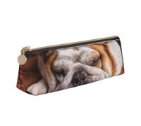 KemEng Bulldogs Anglais Muselière Animaux Chiens endormis, Trousse à Crayons Triangulaire en Cuir avec Fermeture éclair, Trousse à Crayons Portable, Trousse à cosmétiques