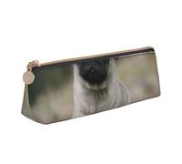KemEng Carlin Bokeh Chiot Chiens Pelouse Animaux Carlin, Trousse à Crayons Triangulaire en Cuir avec Fermeture éclair, Trousse à Crayons Portable, Trousse à cosmétiques